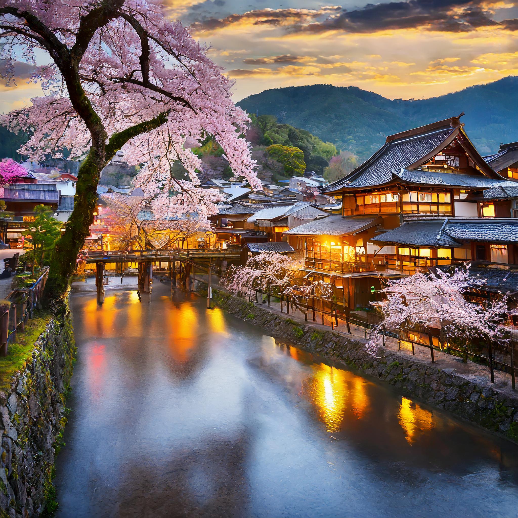  Firefly beautiful kyoto japan, village houses, sunset, magnificent view, sakura trees, amazing light.jpg